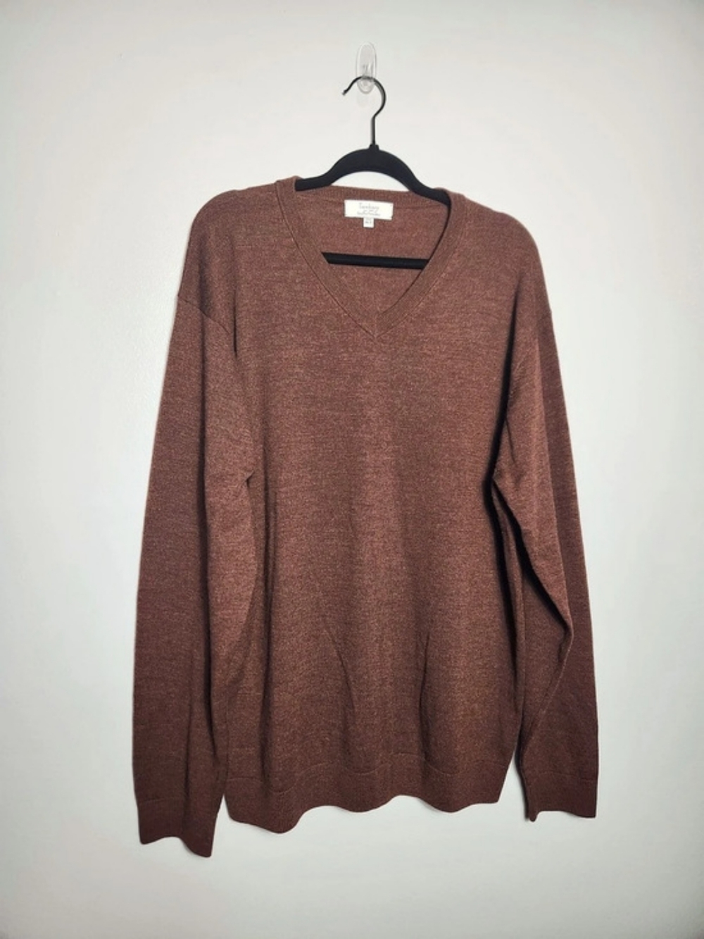 Turnbury 100% Extra Fine Merino Wool V-Neck Pullover Sweater Brown Men's Sz XLT
